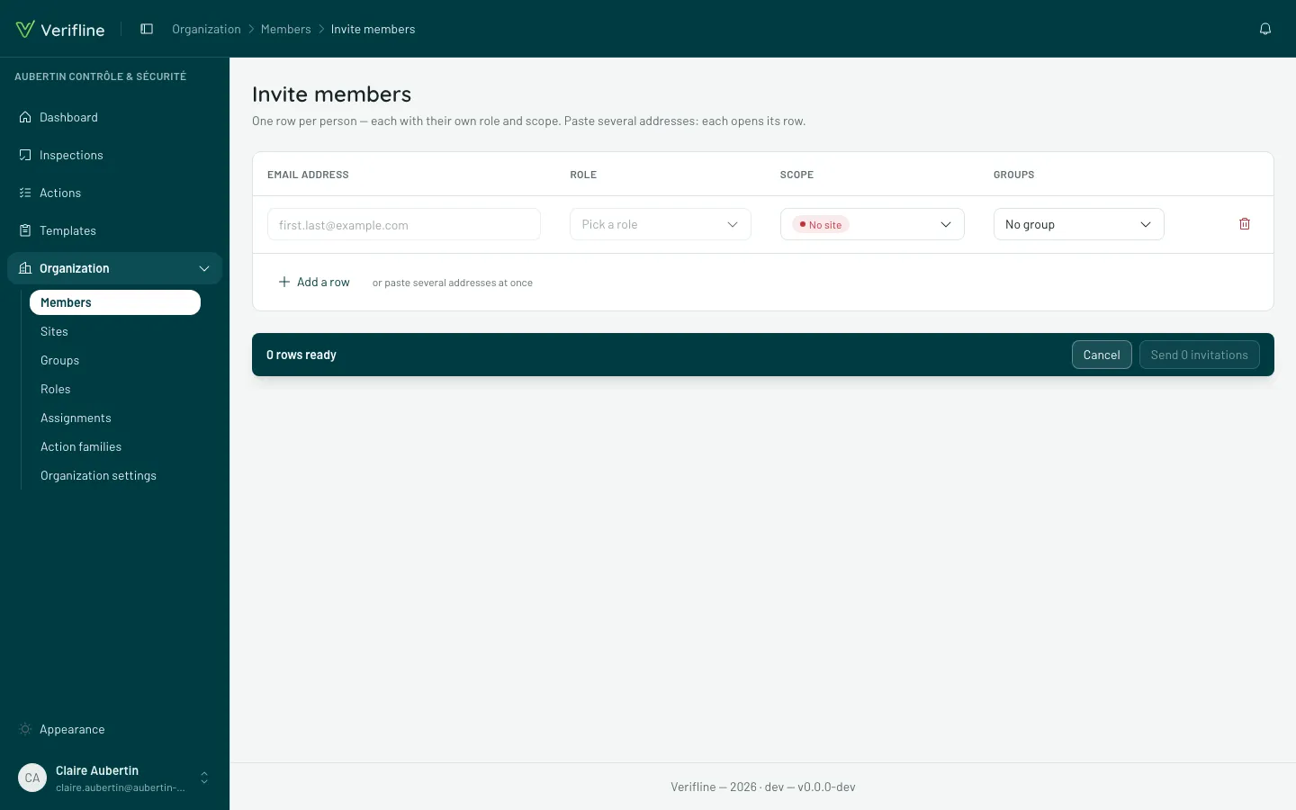 The invite screen
