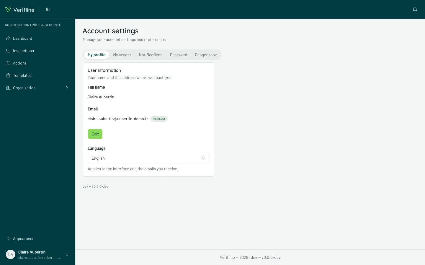 The account settings