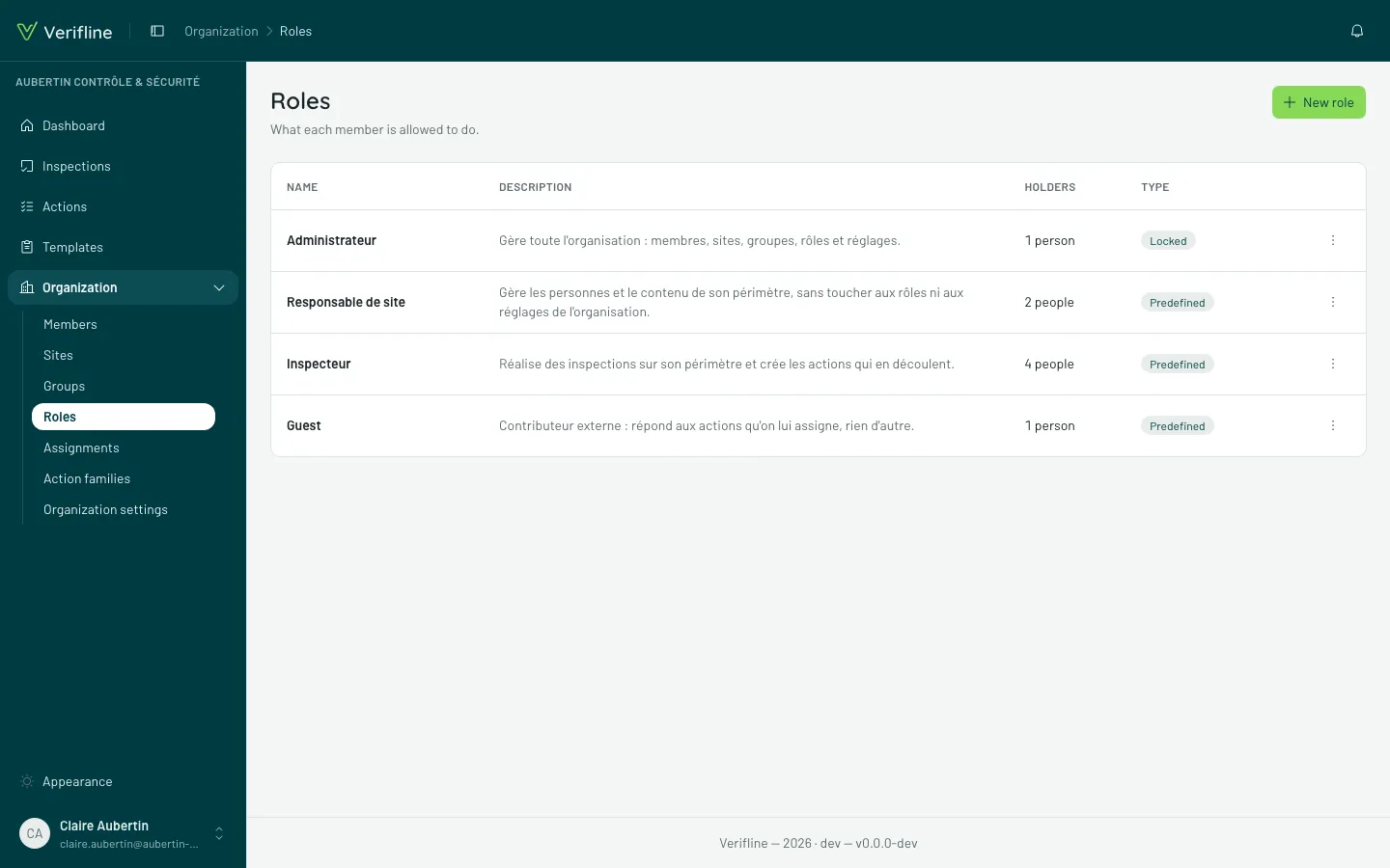 The Roles screen